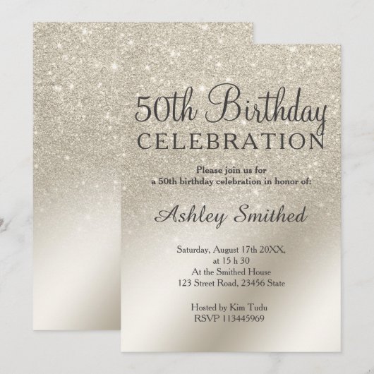 ivoor glitter ombre metallic 50ste verjaardag van kaart (Voorkant / Achterkant)
