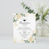 Ivoor Golden Floral Graduation Party Uitnodiging (Staand voorkant)