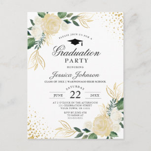 Ivoor Golden Floral Graduation Party Uitnodiging