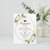 Ivoor Golden Floral Graduation Party Uitnodiging (Staand voorkant)