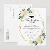 Ivoor Golden Floral Graduation Party Uitnodiging (Voorkant / Achterkant)