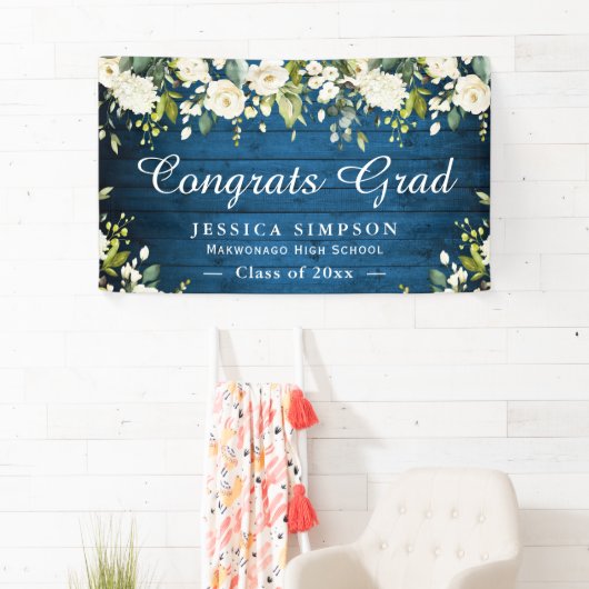 Ivoor Golden Floral Rustiek Afstuderen Afstuderen Spandoek (Insitu)