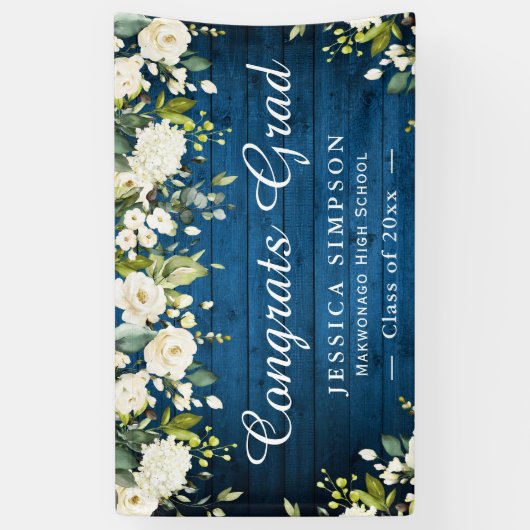 Ivoor Golden Floral Rustiek Afstuderen Afstuderen Spandoek (Verticaal)