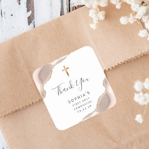 Ivoor Goud Agaat Eerste Heilige Communie Dank Je Vierkante Sticker