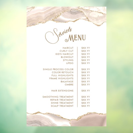 Ivoor Goud Agate Diensten Menu Raamsticker (Vel 3)