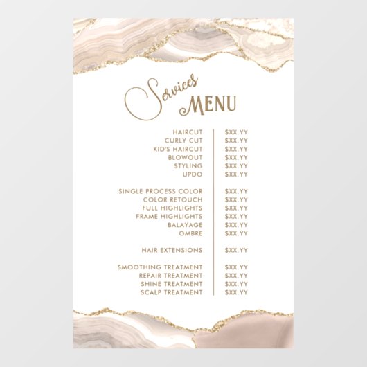Ivoor Goud Agate Diensten Menu Raamsticker (Vel)