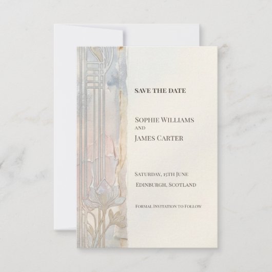Ivoor Goud Art Nouveau Bewaar De Datum Save The Date (Voorkant)