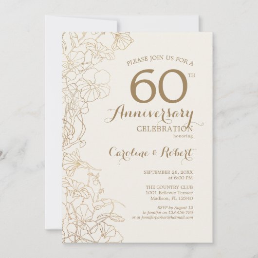 Ivoor Goud Bloem 60ste Verjaardag Kaart (Voorkant)