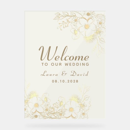 Ivoor Goud Bloemen Acryl Huwelijk Welkom Teken Acryl Bord (Voorkant)