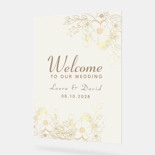 Ivoor Goud Bloemen Acryl Huwelijk Welkom Teken Acryl Bord (Hoek)