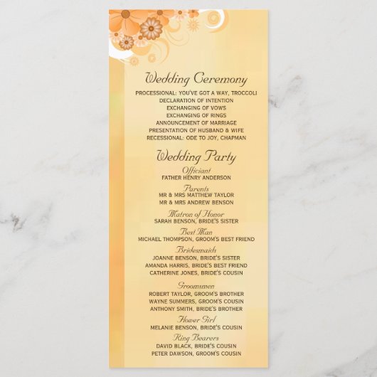 Ivoor Goud Bloemen Elegant Slim Bruiloft Programma Programmakaart (Achterkant)