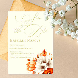 Ivoor & Goud Bloemen Save the Date Wedding Kaart