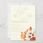 Ivoor & Goud Bloemen Save the Date Wedding Kaart (Voorkant)