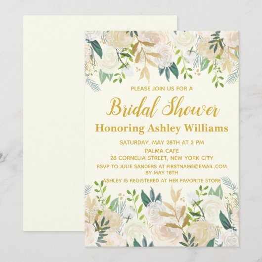 Ivoor Goud Boho Groen Bruids Douche Uitnodigingen (Voorkant / Achterkant)