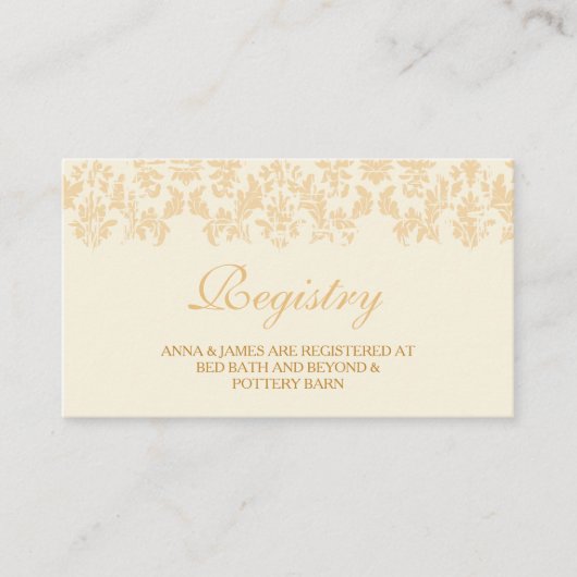 Ivoor & Goud  Damask Wedding Registry Kaart (Voorkant)