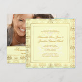 Ivoor & Goud Damaskus Fotohuwelijksuitnodiging Kaart (Voorkant / Achterkant)
