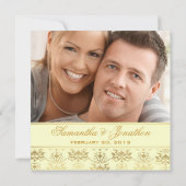 Ivoor & Goud Damaskus Fotohuwelijksuitnodiging Kaart (Achterkant)