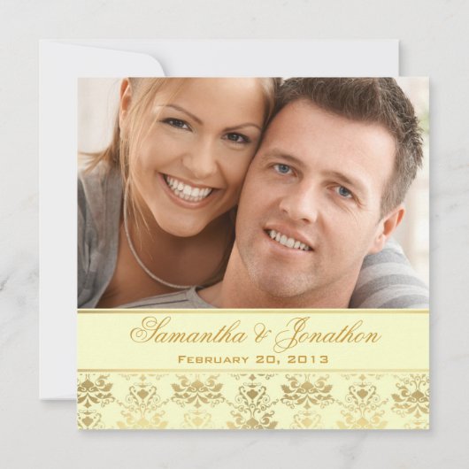Ivoor & Goud Damaskus Fotohuwelijksuitnodiging Kaart (Achterkant)