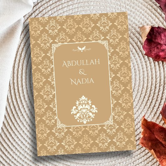 Ivoor & Goud Damast Elegantie Moslim Bruiloft Mehn Kaart