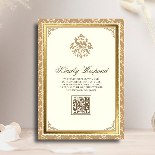 Ivoor Goud Damast Elegantie QR Code Moslim Bruilof Kaart