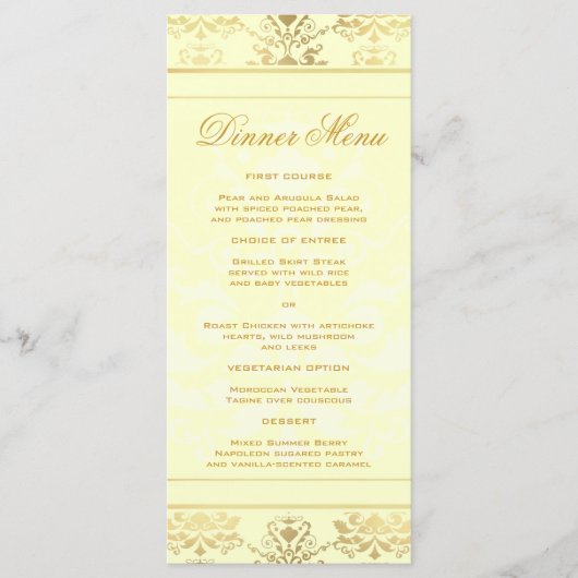 Ivoor & Goud Damast Slim Dinner Menu (Voorkant)