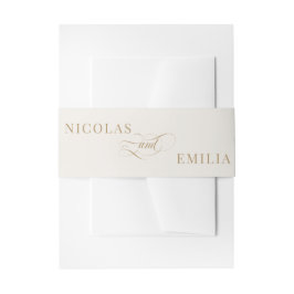 Ivoor & goud Elegante Kalligrafie Trouwen Uitnodigingen Wikkel