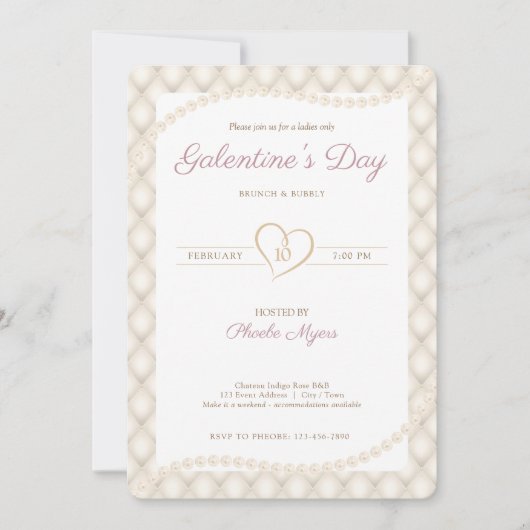 Ivoor, Goud, en Parels Galentine's Party Kaart (Voorkant)