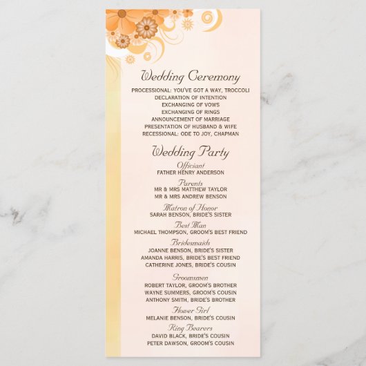Ivoor Goud en Perzik Bloemen Slim Bruiloft Program Programmakaart (Achterkant)