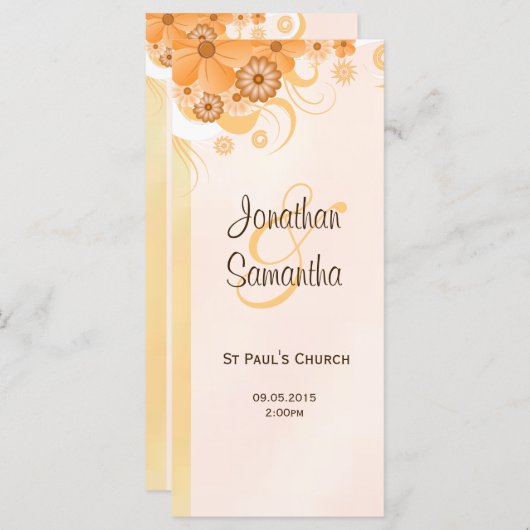 Ivoor Goud en Perzik Bloemen Slim Bruiloft Program Programmakaart (Voorkant / Achterkant)