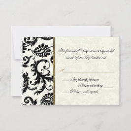 Ivoor, Goud, en Zwarte Damask Antwoordapparaat Kaa RSVP Kaartje