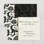 Ivoor, Goud, en Zwarte Damask Antwoordapparaat Kaa RSVP Kaartje (Voorkant / Achterkant)