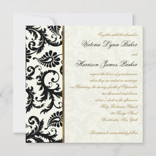 Ivoor, Goud, en Zwarte Damast Uitnodiging van het (Achterkant)