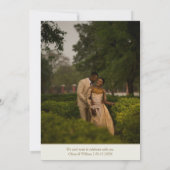 Ivoor & Goud groene rand 5x7 foto Save The Date (Achterkant)