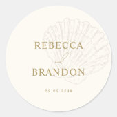 Ivoor & Goud Handgetekende Schelp Bruiloftsgeschen Ronde Sticker (Voorkant)