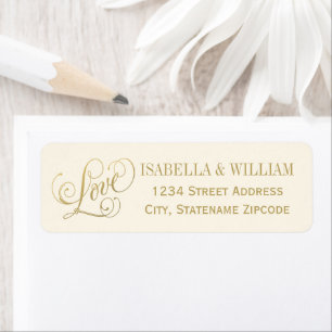 Ivoor Goud Liefde Calligrafie Trouwadres Etiket