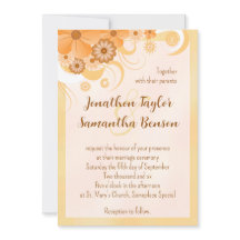 Ivoor Goud & Perzik Hibiscus Bloemen Elegant Invit