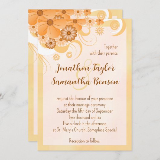 Ivoor Goud & Perzik Hibiscus Bloemen Elegant Invit Kaart (Voorkant / Achterkant)