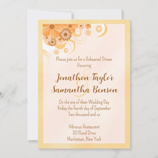 Ivoor Goud Perzik Hibiscus Bloemen repetitie diner Kaart (Voorkant)