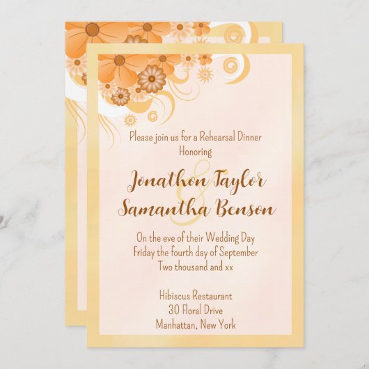 Ivoor Goud Perzik Hibiscus Bloemen repetitie diner Kaart (Voorkant / Achterkant)