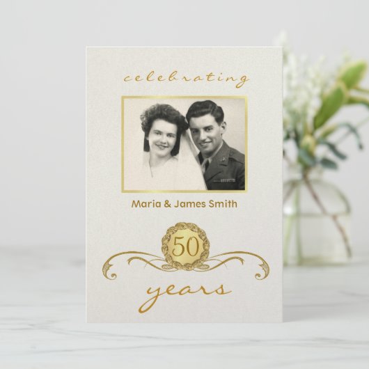Ivoor & Goud - Uitnodigingen voor 50ste verjaardag (Staand voorkant)