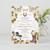 Ivoor Goud Western Charro Boots Quinceanera Kaart (Staand voorkant)