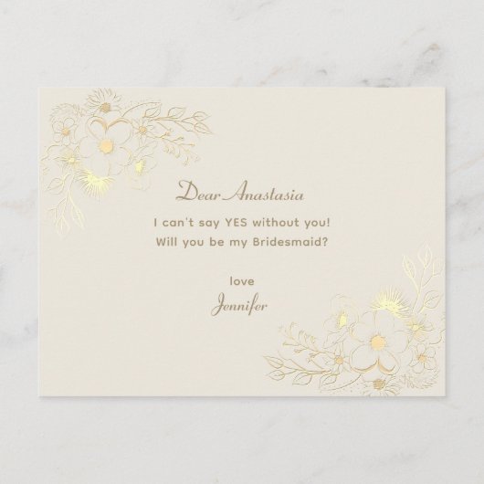 Ivoor Gouden Bloemen Bruidsmeisje Voorstel Kaart (Achterkant)