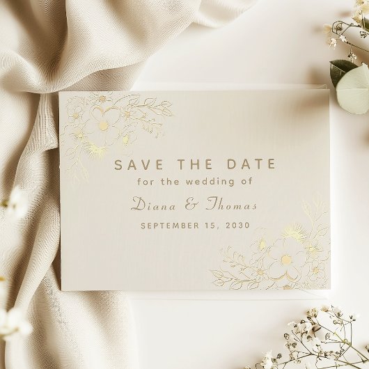 Ivoor Gouden Bloemen Bruiloft Save the Date