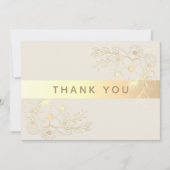 Ivoor Gouden Bloemen Trouwen Dank u kaart (Voorkant)