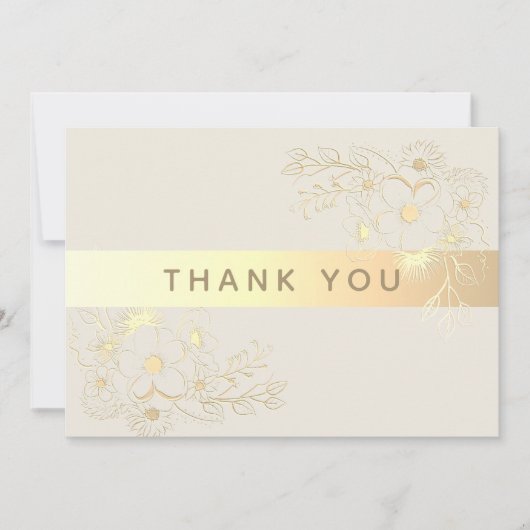 Ivoor Gouden Bloemen Trouwen Dank u kaart (Voorkant)