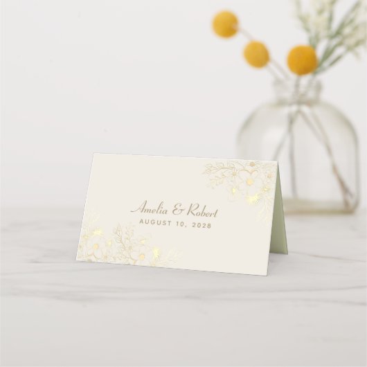 Ivoor Gouden Bloemen Trouwplaats Kaart Plaatskaartje (Achterkant)