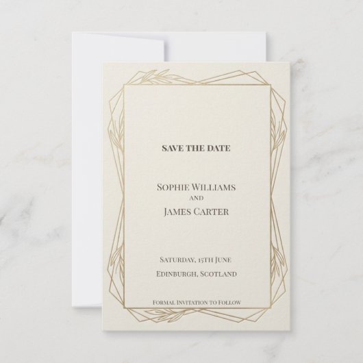 Ivoor Gouden Geometrische Save The Date (Voorkant)