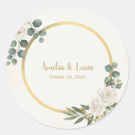 Ivoor Gouden Groene Huwelijks Elegant Ronde Sticker