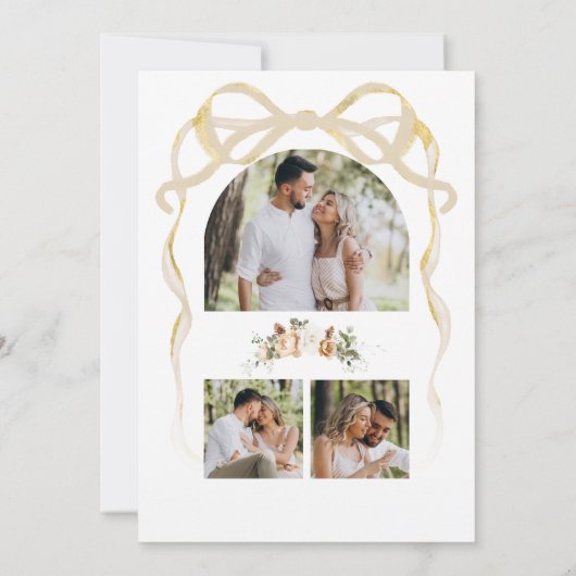 Ivoor Gouden Kerst Open Haard Bow Foto Huwelijk Save The Date (Achterkant)