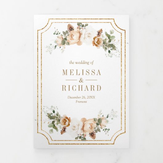 Ivoor Gouden Kerst Open Haard Bow QR Code Huwelijk Drieluik Uitnodiging (Cover)